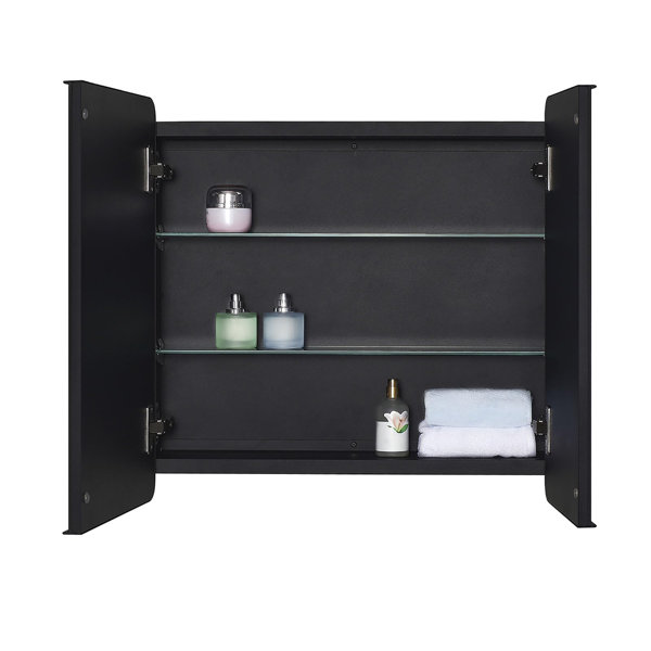 Latitude Run® Black Bathroom Medicine With Round Corner Framed